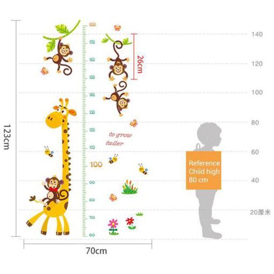 Stickers Muraux Mesure de Taille Girafe Singe - DRFEIFY - Blanc - Enfant