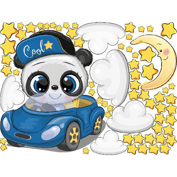 Stickers panda en voiture et 60 étoiles