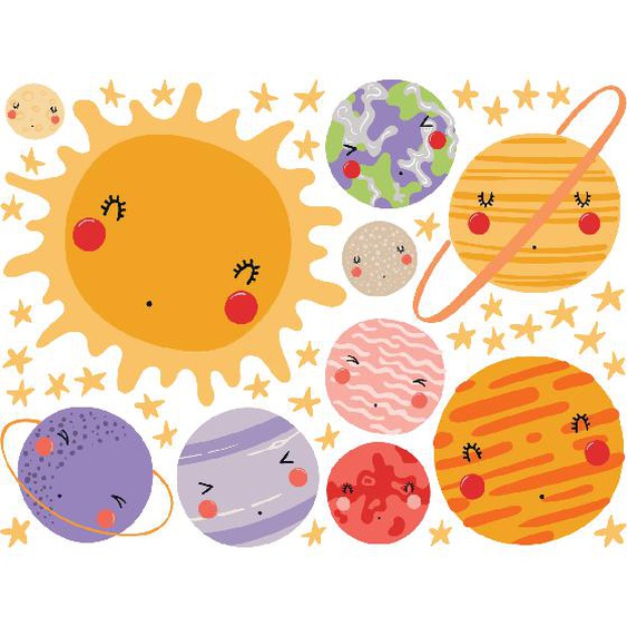 Stickers soleil parmi les étoiles et les planètes