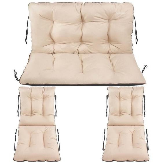 SuperKissen24. Coussin Dossier pour Banc de Jardin Canapé 100x60x50 cm + 2 x 48x96 cm - Extérieur - Imperméable - Lin Beige