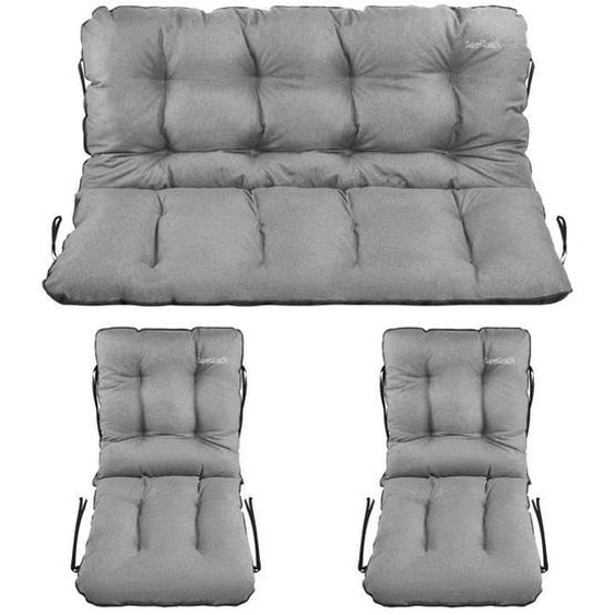 SuperKissen24. Coussin Dossier pour Banc de Jardin Canapé 120x60x50 cm + 2 x 48x96 cm - Extérieur - Imperméable - Lin Gris