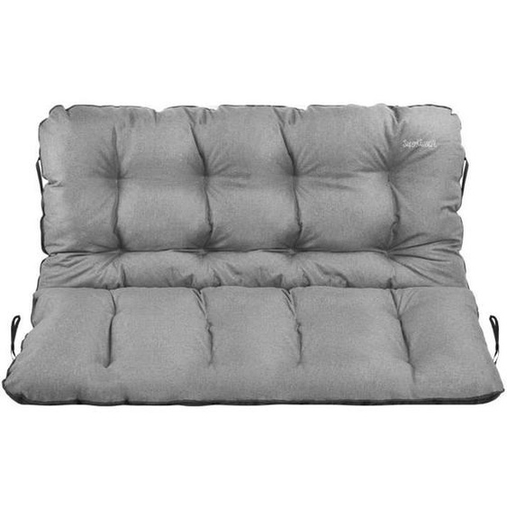 SuperKissen24. Coussin Dossier pour Banc de Jardin Canapé 120x60x50 cm - Bain de Soleil - Extérieur - Imperméable - Lin Gris