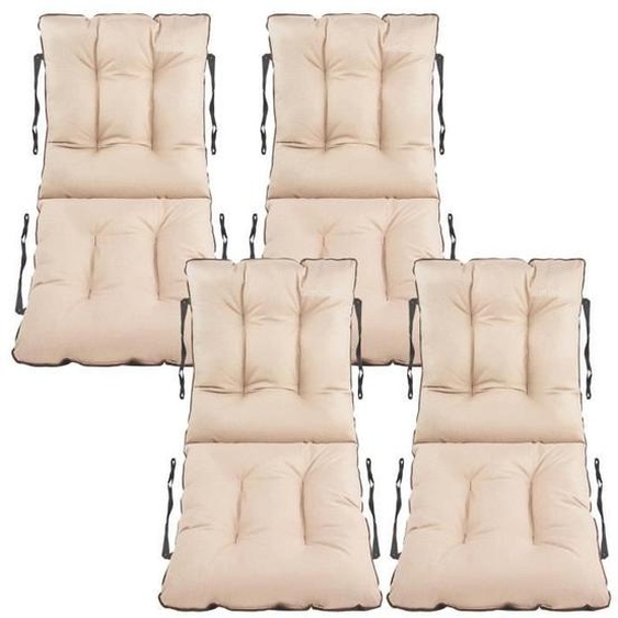 SuperKissen24. Coussin Dossier pour Chaise Longue Siège Banc de Jardin Canapé - Lot de 4 48x48x48 cm - Imperméable - Lin Beige