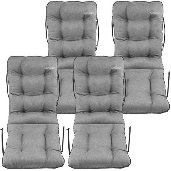 SuperKissen24. Coussin Dossier pour Chaise Longue Siège Banc de Jardin Canapé - Lot de 4 48x48x48 cm - Imperméable - Lin Gris