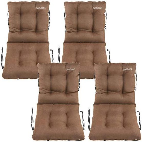 SuperKissen24. Coussin Dossier pour Chaise Longue Siège Banc de Jardin Canapé - Lot de 4 48x48x48 cm - Imperméable - Lin Marron