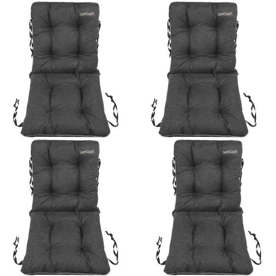 SuperKissen24. Coussin Dossier pour Chaise Longue Siège Banc de Jardin Canapé - Lot de 4 48x48x48 cm - Imperméable - Lin Noir