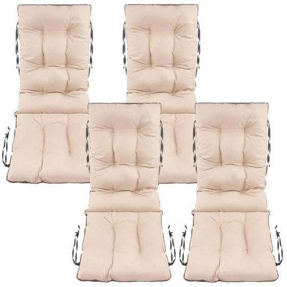 SuperKissen24. Coussin Dossier pour Chaise Longue Siège Banc de Jardin Canapé - Lot de 4 48x48x75 cm - Imperméable - Lin Beige