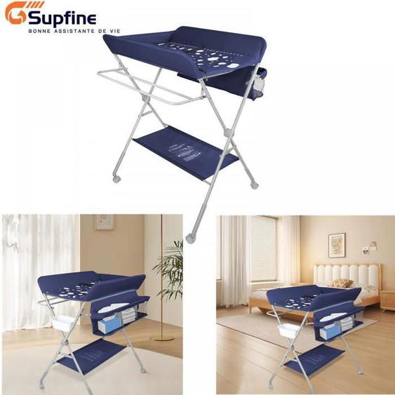 SUPFINE 77*63*95-101cm Table à Langer - en Tissu Oxford Doux pour La Peau et Structure en Métal, Plan à Langer pour Bébé