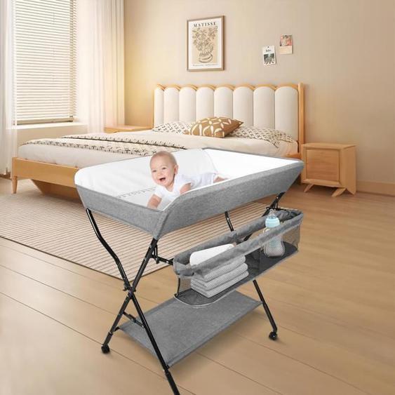 SUPFINE Table à langer, 3 niveaux de réglage en hauteur, de 98 à 104 cm, Commode à langer - Plan à langer pour bébé