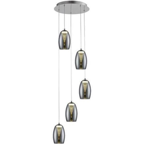 Suspension 5 lampes led Brilliant Metropolis Chrome Métal - Verre G60773/93