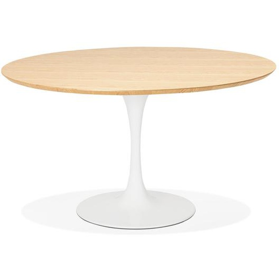 Table à dîner  / de bureau ronde design GLOBO en bois finition naturelle et pied central en métal blanc - Ø120 cm