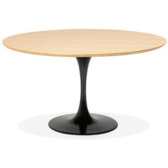 Table à dîner  / de bureau ronde design GLOBO en bois finition naturelle et pied central en métal noir - Ø120 cm