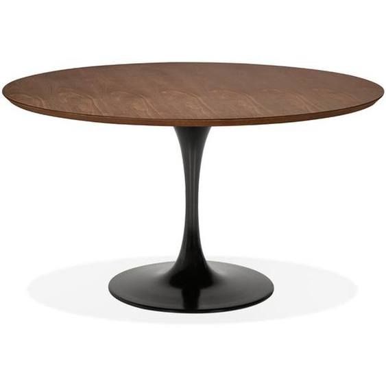Table à dîner  / de bureau ronde design GLOBO en bois finition Noyer et pied central en métal noir - Ø120 cm