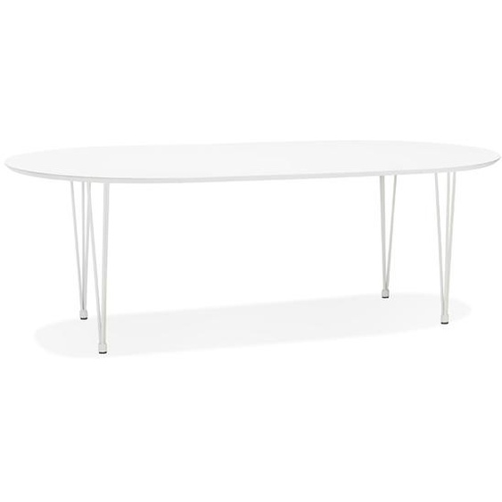 Table à dîner / de réunion ronde extensible CHAMONIX blanche - 120(220)x120 cm