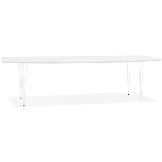 Table à dîner design extensible HUSKI blanche avec pieds en métal blanc - 170(270)x100 cm