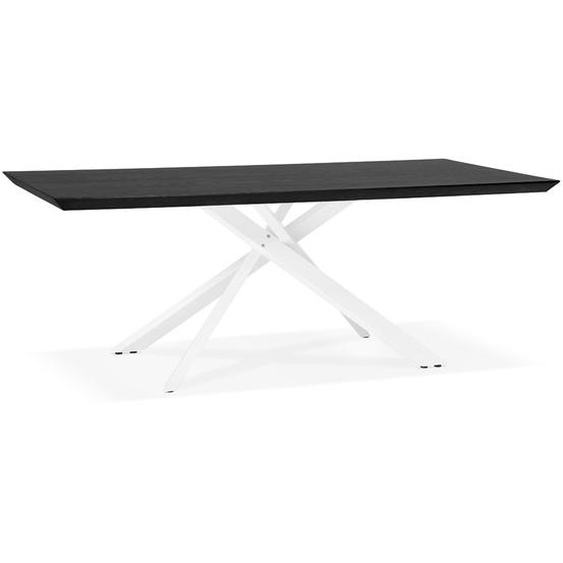 Table à diner design WALABY en bois noir avec pied central en x blanc - 200x100 cm