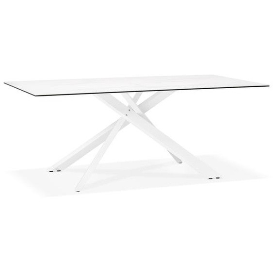 Table à diner MARKINA en céramique blanche avec pied central en x blanc - 180x90 cm