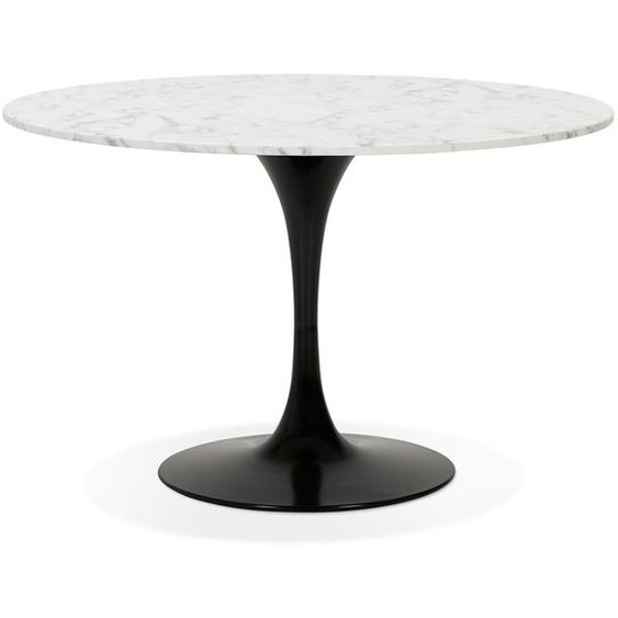 Table à dîner ronde WITNEY en pierre blanche effet marbre et métal noir - Ø 120 cm