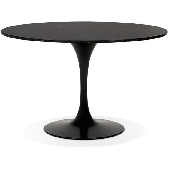 Table à dîner ronde WITNEY en pierre noire effet marbre et métal noir - Ø 120 cm