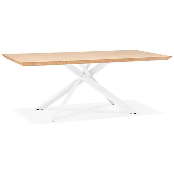 Table à diner WALABY en bois finition naturelle avec pied central en x blanc - 200x100 cm