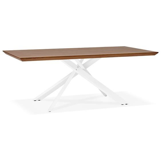 Table à diner WALABY en bois finition Noyer avec pied central en x blanc - 200x100 cm