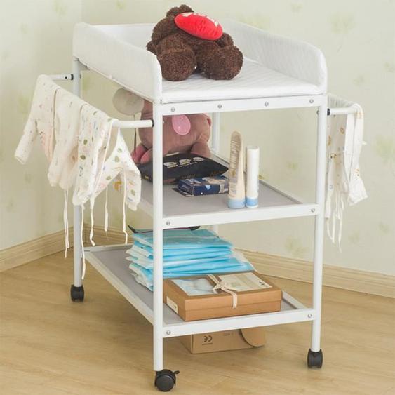 Table à Langer - Chambre Bébé - Mobile - 2 Étagères - Blanc