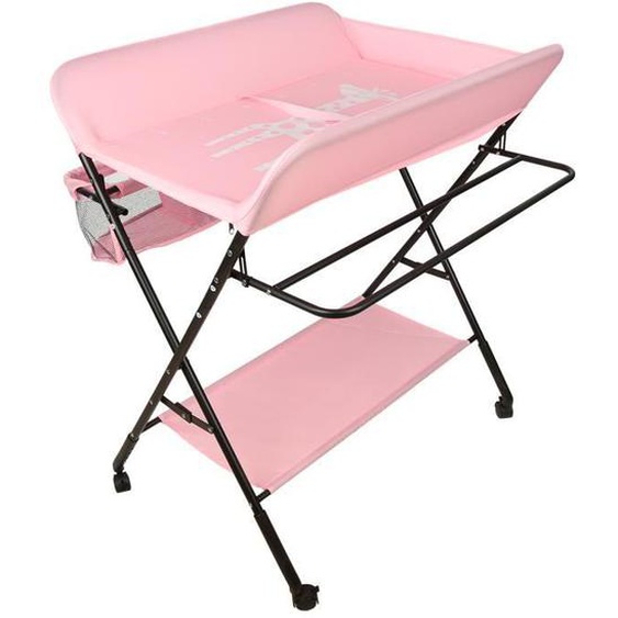 Table à Langer multifonctionnelle pour bébé - QIFAshma - Rose - Pliante - Hauteur réglable - Métal