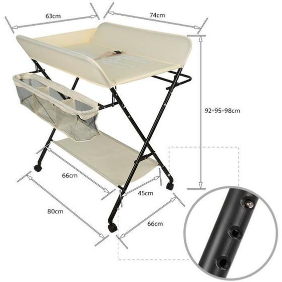 Table à langer pliable SUPFINE - Motif girafe - Jaune - Hauteur réglable - Tissu imperméable