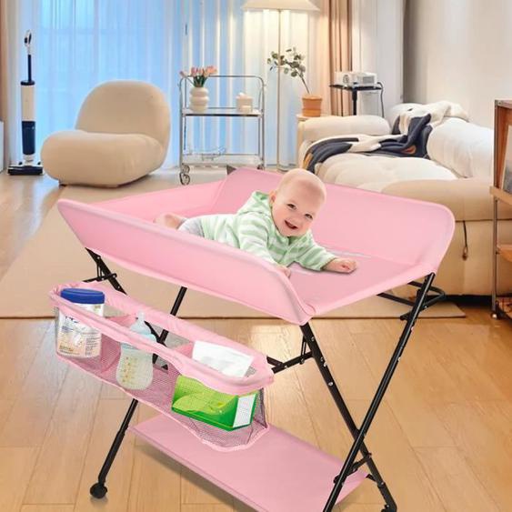 Table à langer pliable YIPEEMA - HOMEWELL - Rose - Hauteur réglable - Poids jusquà 20 kg - Métal