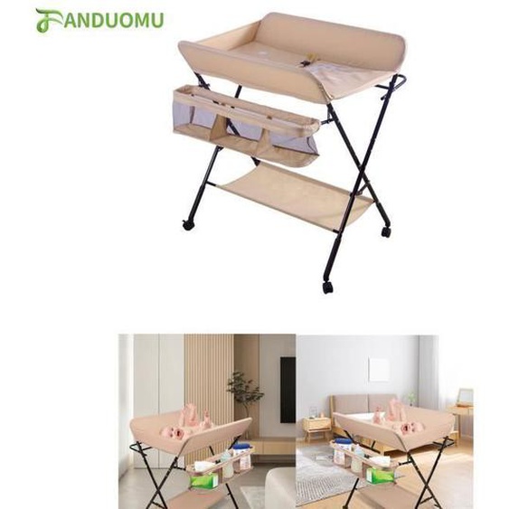 Table à Langer Pliante avec Panier de Rangement à Côté Structure en Fer Charge Max 25KG pour Nouveaux-Nés(Kaki)