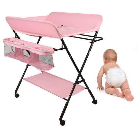 Table à langer pour bébé - Marque - Modèle - Hauteur réglable - Pliable - Rose