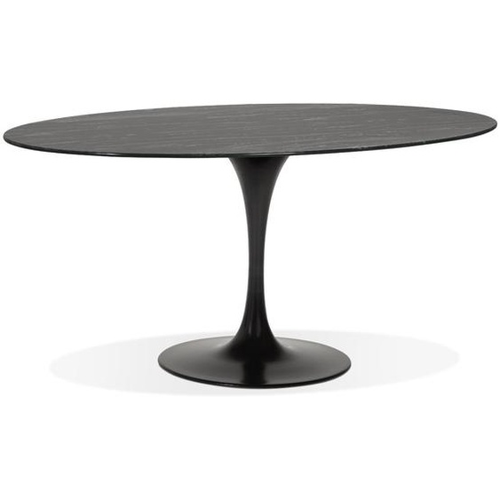 Table à manger design CHAMAN ovale noire en verre effet marbre - 160x105 cm