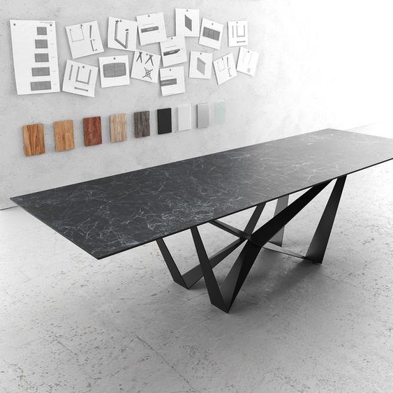 Table-à-manger Edge 300x100cm Laminam® céramique gris pieds milieu acier plat noir, Tables de salle à manger