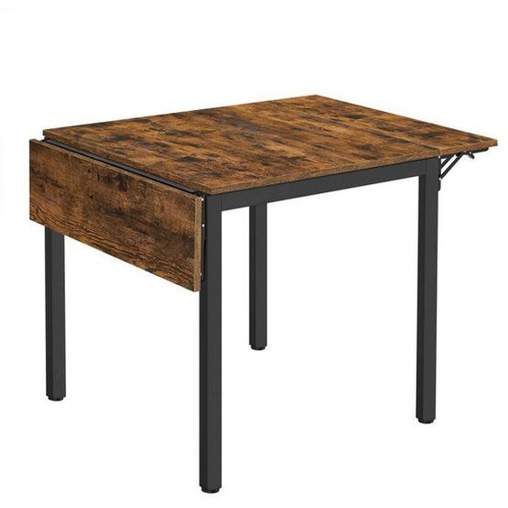 Table à Manger Extensible Pliable Marron Rustique Noir - 2 à 4 Personnes - Forme Rectangulaire avec Abattants - Cuisine Salon