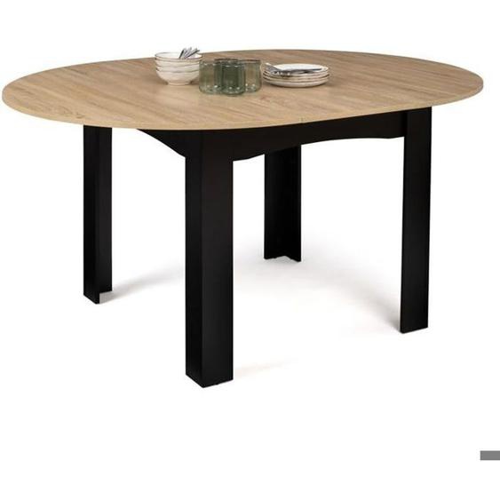 Table à Manger Ronde 4-6 Personnes Extensible Noir + Plateau Bois