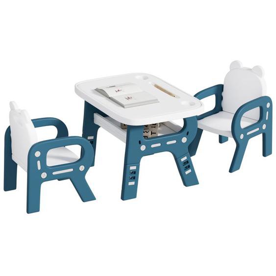 Table avec 2 Chaises pour Enfants 1-10 Ans, Dossier Ergonomique Hauteur Scientifique pour Manger Dessiner Écrire, BLEU