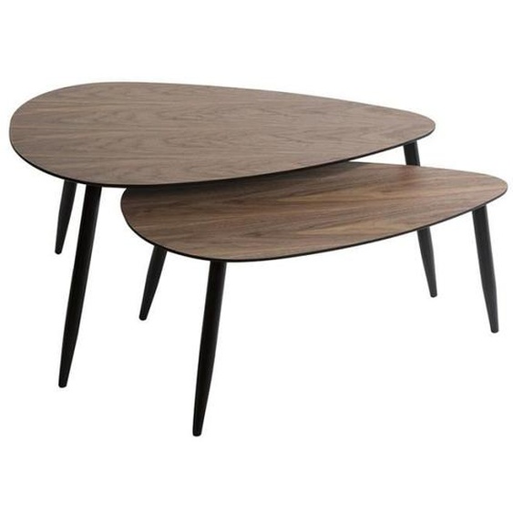 Table basse - ATMOSPHERA - Ensemble de 2 Miléo effet noyer - Pieds noirs - Contemporain