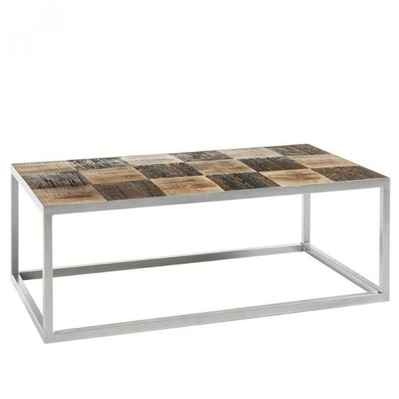 Table basse BRODER 100 x 60 cm metal silver plateau manguier