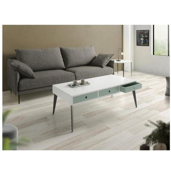 Table basse CASIA 120 x 60 x 45 cm  pieds métal noir plateau laqué blanc