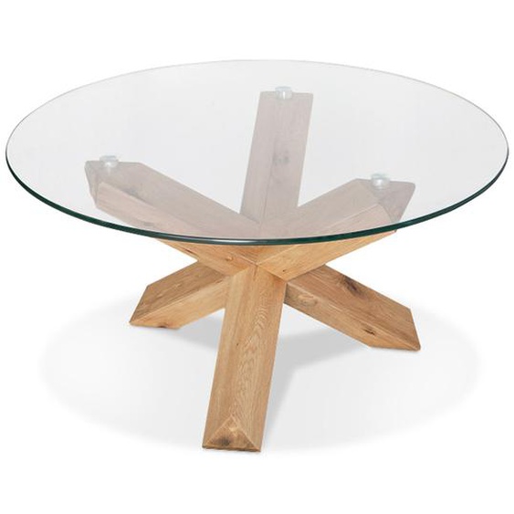Table basse de salon MAGIK ronde en verre et bois massif