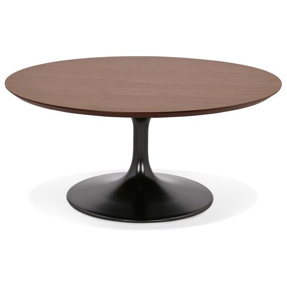 Table basse de salon ronde BUSTER MINI en bois finition Noyer et pied en métal noir - Ø 90 cm