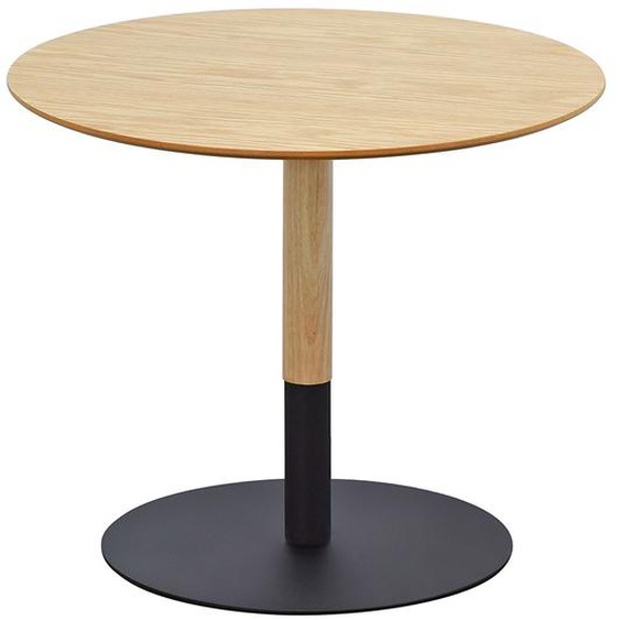 Table basse design ronde DILA H40 en bois finition naturelle et métal noir