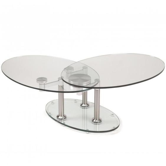 Table basse DOUBLE CHROME à plateaux pivotants en verre et acier chromé