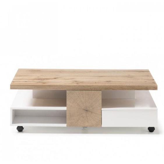 Table basse REAUX 120 x 60 cm décor chêne et blanc laque mat