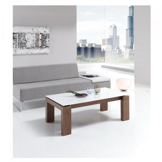 Table basse relevable 105 x 55 cm ARMONIA pieds noyer plateau verre blanc