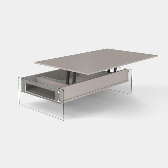 Table basse relevable BELLA 110x70x40/65cm piétement verre plateau stratifié gris tourterelle