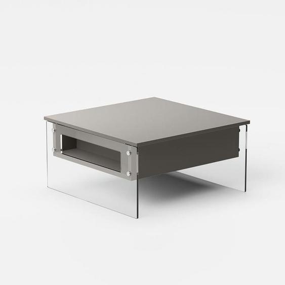 Table basse relevable BELLA 80x70x40/65cm piétement verre plateau stratifié gris tourterelle