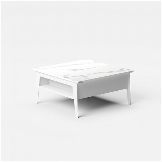 Table basse relevable BRIGHTON 80x70x40/65cm cadre stratifié marbre blanc pieds métal