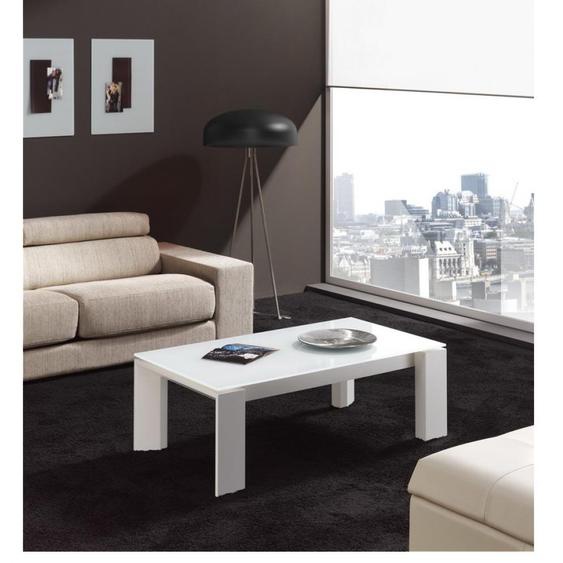 Table basse relevable ECO 115 x 65 x 40 cm  pieds blancs plateau verre