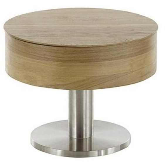 Table basse ronde DORA 60 cm diamètre-plateau chêne relevable piétement acier brosse